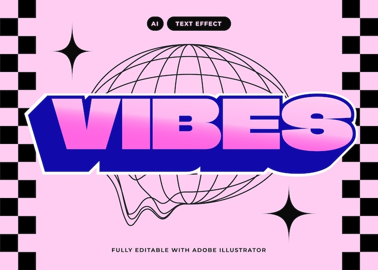 Vector efecto de texto 3d de las vibraciones modernas