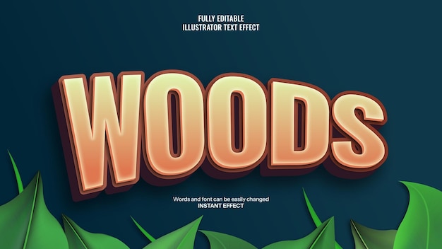 Efecto de texto 3D de Woods con tipografía orgánica y rústica