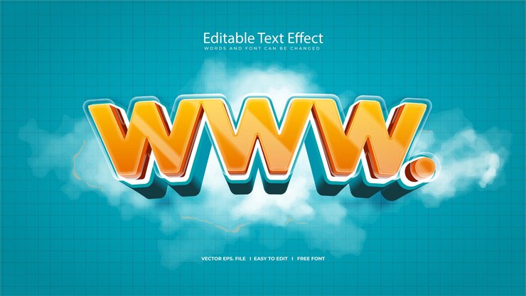 Vector efecto de texto 3d www con nubes