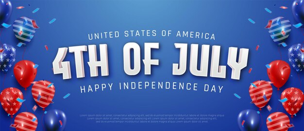 Efecto de texto 4 de julio feliz día de la independencia en fondo azul