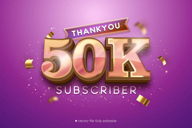 Efecto de texto 50K suscriptores gracias banner vectorial
