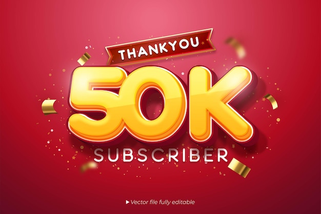 Efecto de texto 50K suscriptores vector banner