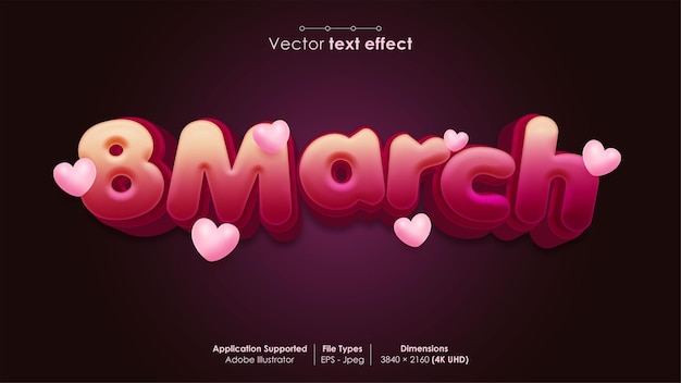 Efecto de texto de 8 de marzo en estilo de tendencia moderna