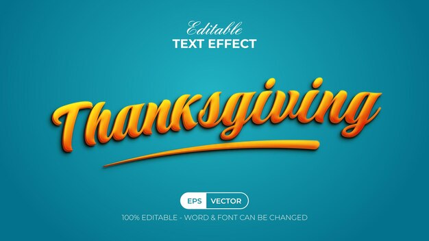 Vector efecto de texto de acción de gracias estilo naranja efecto de texto editable