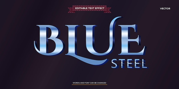 Efecto de texto de acero azul editable estilo tipografía vectorial letras brillantes metálicas