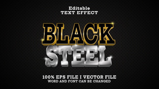 efecto de texto de acero negro editable