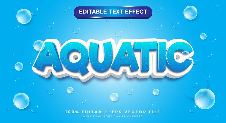 Vector efecto de texto acuático 3d editable plantilla con fondo de agua