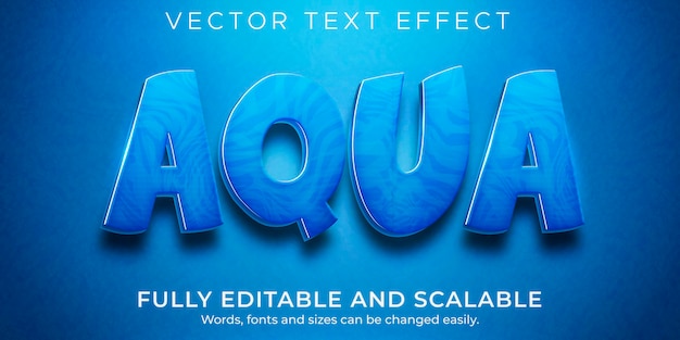 Vector efecto de texto de agua aguamarina, estilo de texto azul y líquido editable