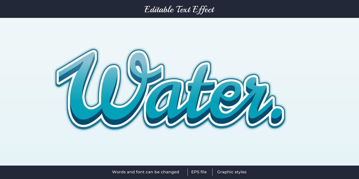 Vector efecto de texto de agua tipografía editable tipos de letra estilos gráficos arte de palabras en 3d título