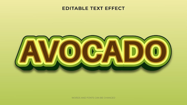 Vector efecto de texto de aguacate con estilo 3d.