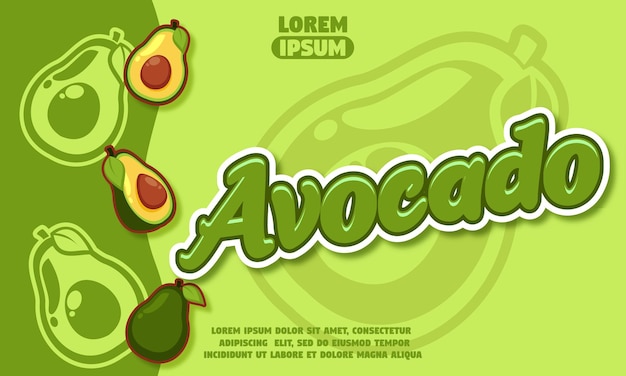 Vector efecto de texto de aguacate con fondo de icono de aguacate