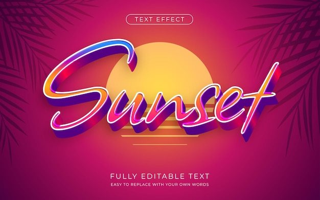 Vector efecto de texto al atardecer estilo de fuente editable