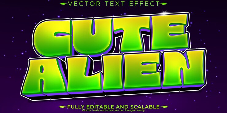 Vector efecto de texto alienígena de dibujos animados espacio editable y estilo de texto ovni