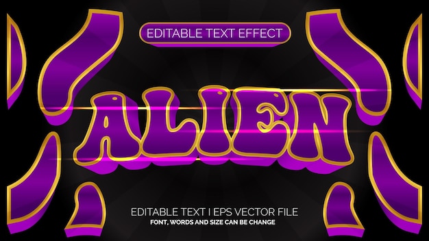 Vector efecto de texto alienígena púrpura dorado