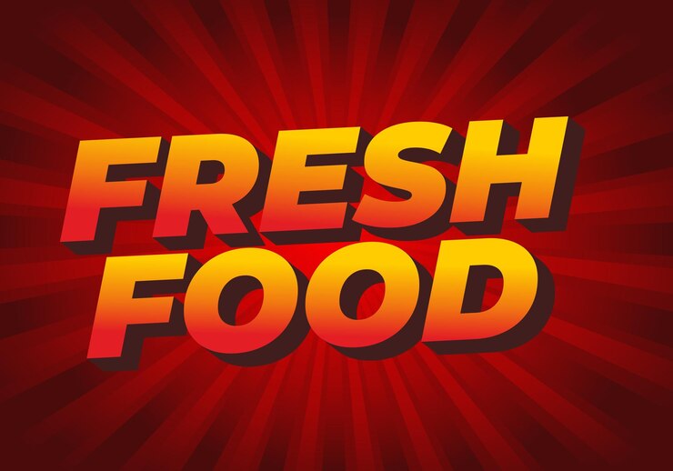 Vector efecto de texto de alimentos frescos para redes sociales o anuncios digitales en estilo de fuente en negrita