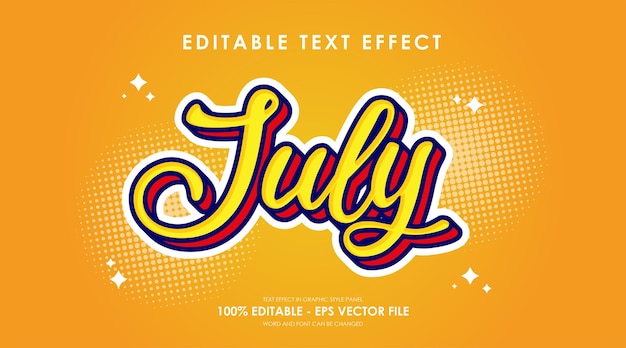 Efecto de texto amarillo naranja editable de julio