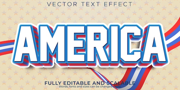 Vector efecto de texto de américa, estilo de texto editable de estados unidos y estados unidos