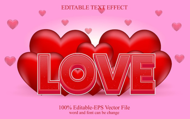 Vector efecto de texto de amor editable en vector de fondo rosa