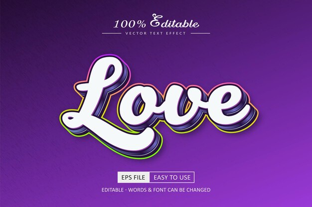 Efecto de texto de amor de San Valentín estilo editable 3d