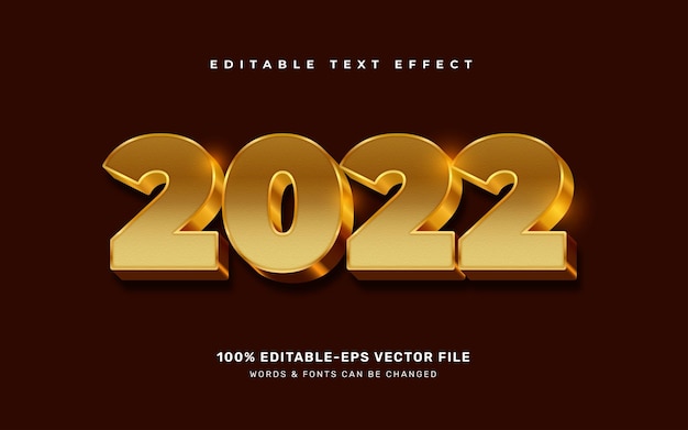 Vector efecto de texto de año nuevo 2022