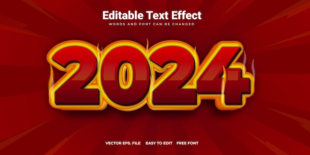 Efecto de texto de Año Nuevo 2024 con elementos ardientes