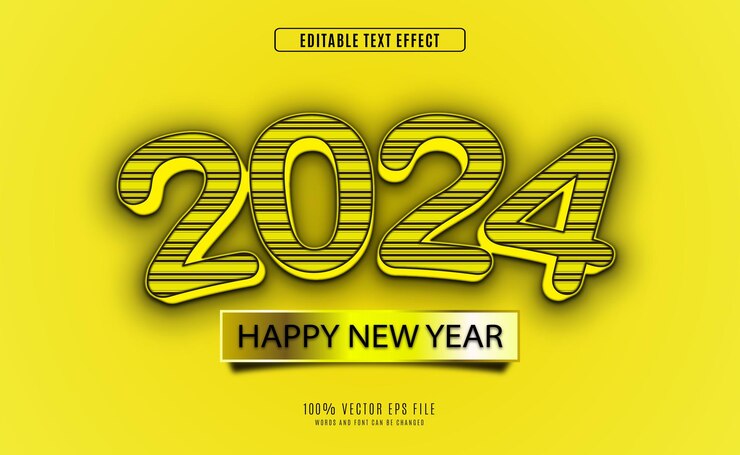 Vector efecto de texto de año nuevo totalmente editable