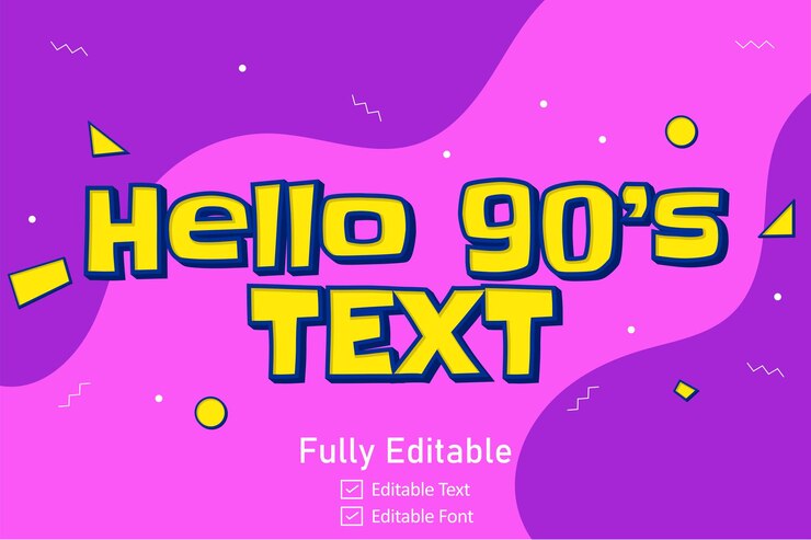 Vector efecto de texto de los años 90 para texto de cómics y texto de fuente de juegos retro