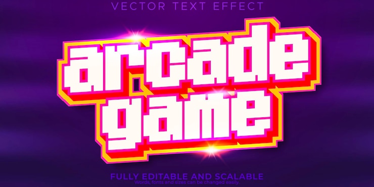 Vector efecto de texto arcade píxel editable y estilo de texto retro