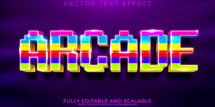 Vector efecto de texto arcade píxel editable y estilo de texto retro