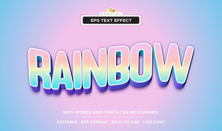 Vector efecto de texto de arco iris vibrante con tipografía degradada colorida para diseños llamativos