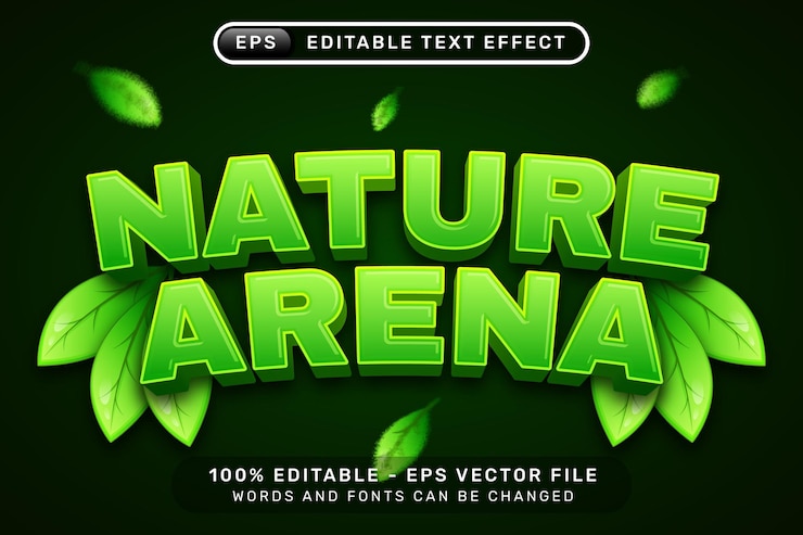 Vector efecto de texto arena 3d y efecto de texto editable con ilustración de la naturaleza