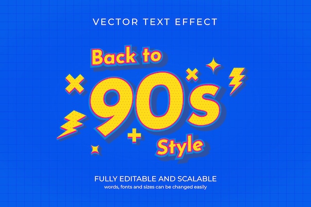 Vector efecto de texto de arte pop de los años 90