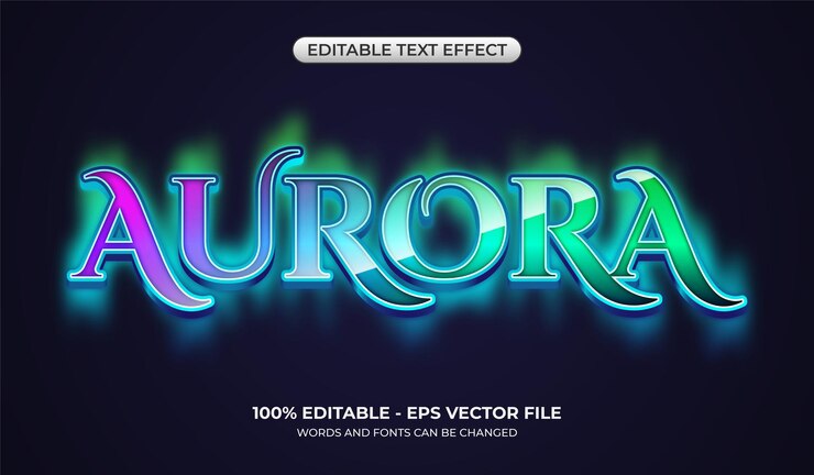 Vector efecto de texto aurora realista efecto de texto mystical aura editable con color degradado brillante