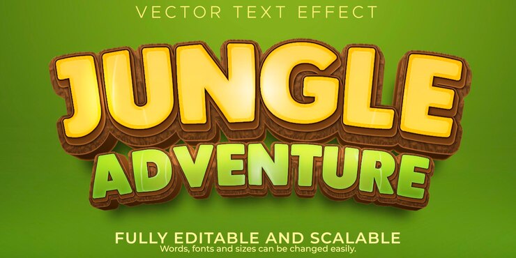 Vector efecto de texto de aventura en la selva, dibujos animados editables y estilo de texto de bosque
