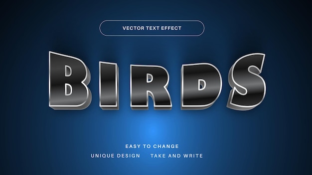 Efecto de texto de aves estilo de texto de dibujos animados y loros editables