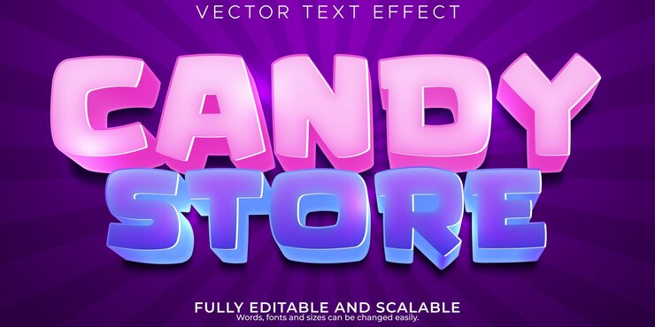 Vector efecto de texto de azúcar de caramelo estilo de texto de comida y dulce editable