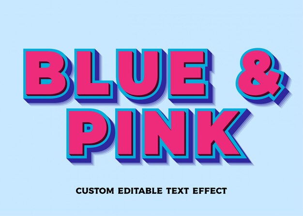 Efecto de texto azul y rosa. estilo de fuente editable