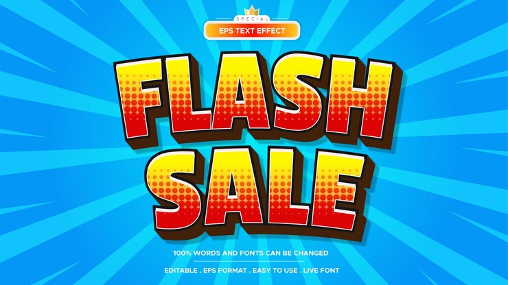 Vector efecto de texto de banner de venta flash editable