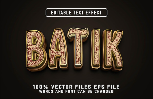 Efecto de texto batik 3d vectores premium