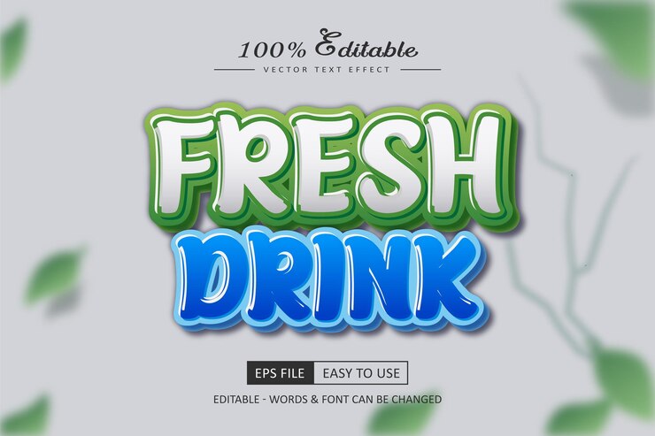 Vector efecto de texto de bebida fresca estilo 3d editable