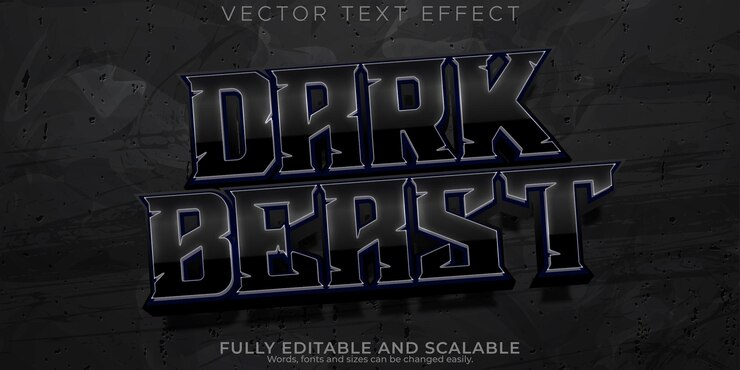 Vector efecto de texto de bestia oscura horror editable y estilo de texto oscuro