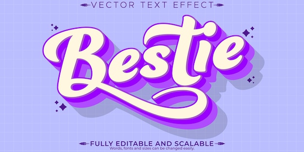 Efecto de texto bestie editable estilo de texto vintage y retro