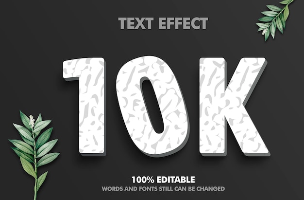 Efecto de texto blanco de 10k generador de miembros de 10k estilo editable de 10k 3d