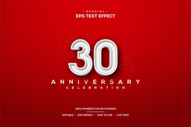 Efecto de texto con blanco 3d número 30 aniversario.