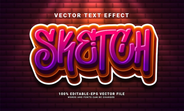 Vector efecto de texto de boceto 3d, graffiti editable y estilo de texto colorido