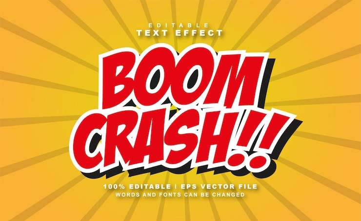 Vector efecto de texto boom crash vector gratuito