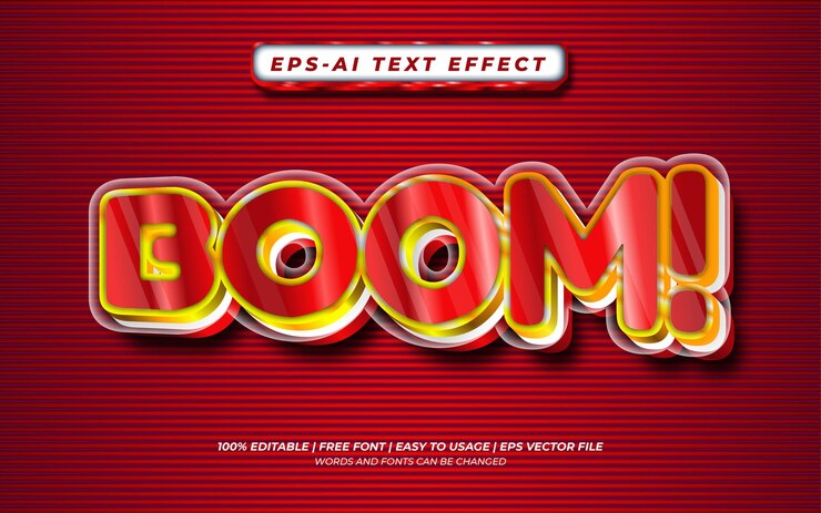 Vector efecto de texto boom con estilo 3d único moderno editable