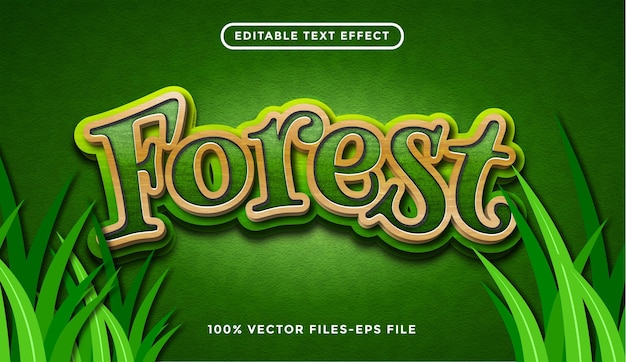 Efecto de texto de bosque, dibujos animados editables y estilo de texto de bosque vector premium