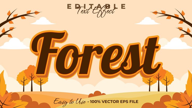 Vector efecto de texto del bosque estilo gráfico del festival de otoño texto editable