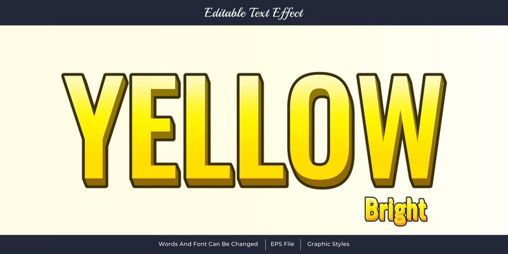 Vector efecto de texto brillante de color amarillo gradiente estilos gráficos editables tipografía arte de palabras fuente 3d